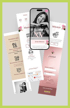 invitaciones web, responsive para fiestas de 15 años
